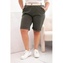 Moteriški Plus Size šortai su diržu, chaki spalvos