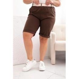 Moteriški Plus Size šortai su diržu, rudos spalvos