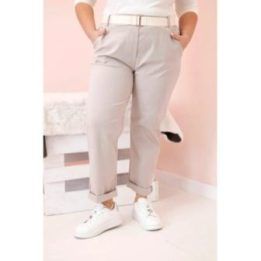 Moteriškos medvilninės Plus Size kelnės su diržu, tamsiai smėlio spalvos