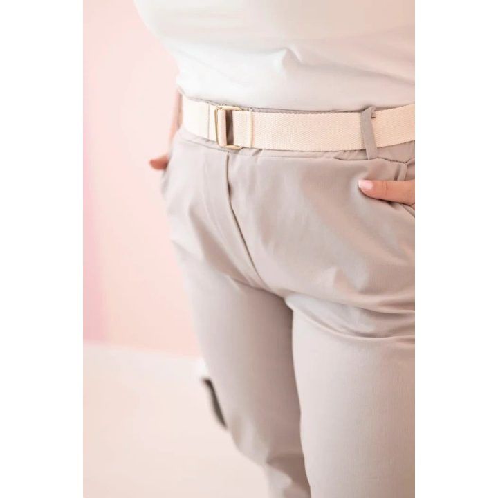 Moteriškos medvilninės Plus Size kelnės su diržu, tamsiai smėlio spalvos