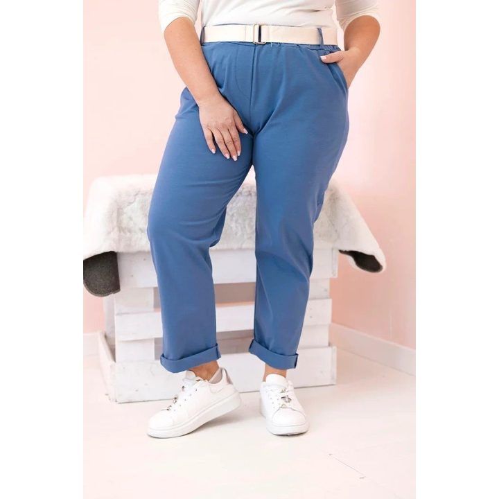 Moteriškos Plus Size kelnės su diržu, džinso spalvos