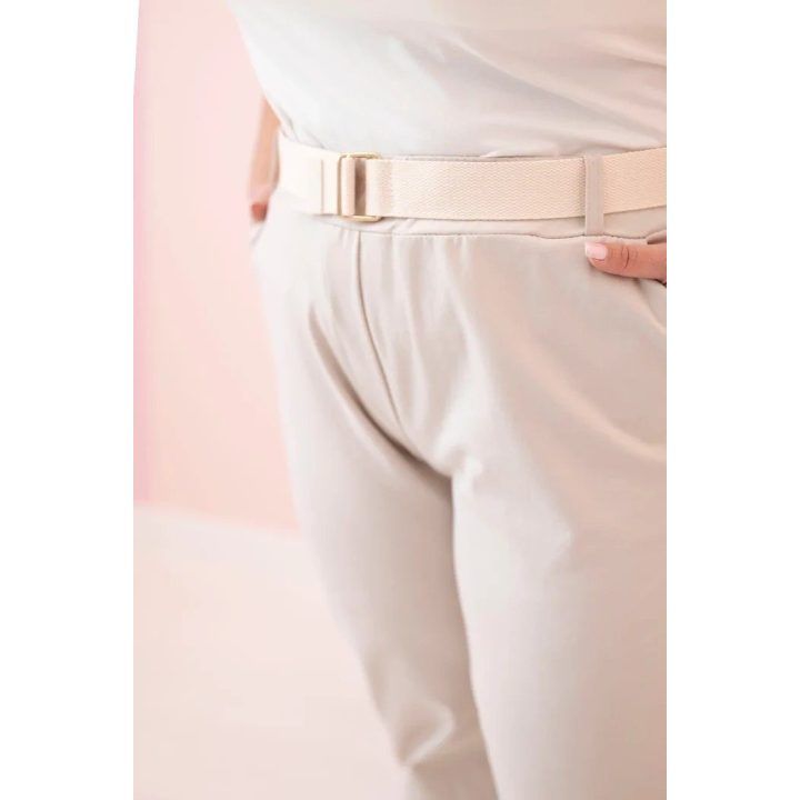 Moteriškos medvilninės Plus Size kelnės su diržu, smėlio spalvos