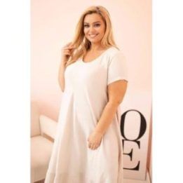 Moteriška Plus Size suknelė su trumpomis rankovėmis ir raukiniu, smėlio spalvos