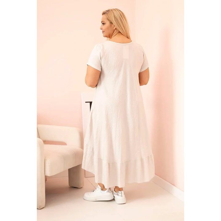 Moteriška Plus Size suknelė su trumpomis rankovėmis ir raukiniu, smėlio spalvos