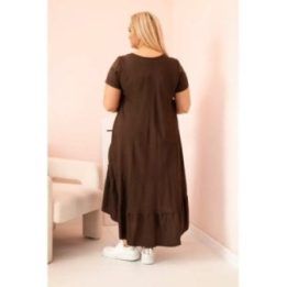 Moteriška Plus Size suknelė su trumpomis rankovėmis ir raukiniais, rudos spalvos