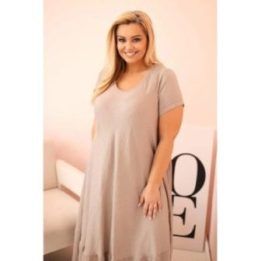 Moteriška Plus Size suknelė su trumpomis rankovėmis ir raukinuku, kapučino spalvos