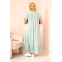 Moteriška Plus Size mėtų spalvos suknelė su trumpomis rankovėmis ir raukiniais