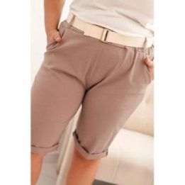 Moteriški Plus Size šortai su diržu, kapučino spalvos