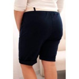 Moteriški Plus Size medvilnės šortai su diržu, tamsiai mėlynos spalvos