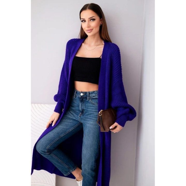 Moteriškas ilgas kardiganas, violetinės spalvos