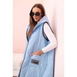 Moteriška Plus Size dygsniuota liemenė su gobtuvu ir užtrauktuku, mėlynos spalvos