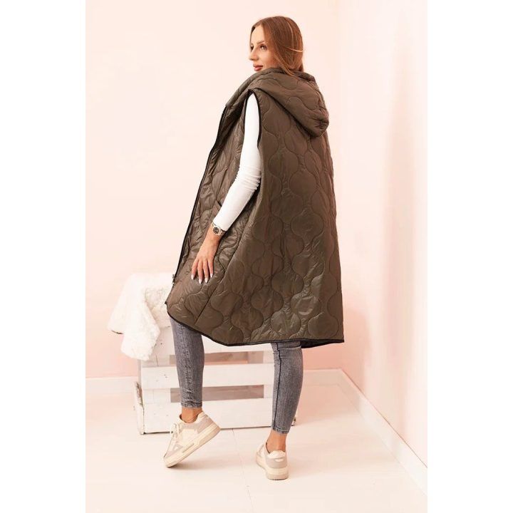 Moteriška Plus Size dygsniuota liemenė su gobtuvu, chaki spalvos