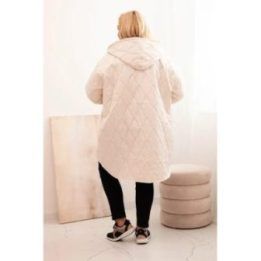 Moteriška Plus Size dygsniuota striukė su gobtuvu HOPE, šviesiai smėlio spalvos