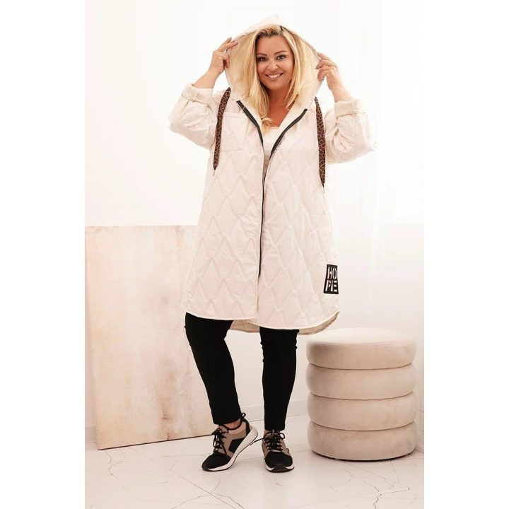 Moteriška Plus Size dygsniuota striukė su gobtuvu HOPE, šviesiai smėlio spalvos
