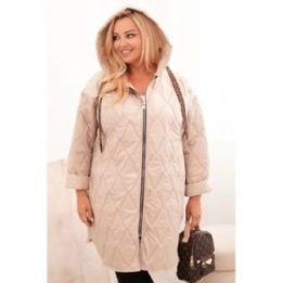 Moteriška Plus Size dygsniuota striukė su gobtuvu HOPE, tamsiai smėlio spalvos