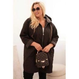 Moteriška Plus Size dygsniuota striukė su gobtuvu HOPE, rudos spalvos