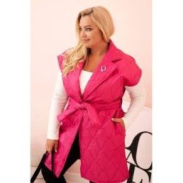 Moteriška Plus Size dygsniuota liemenė su diržu, rožinės spalvos