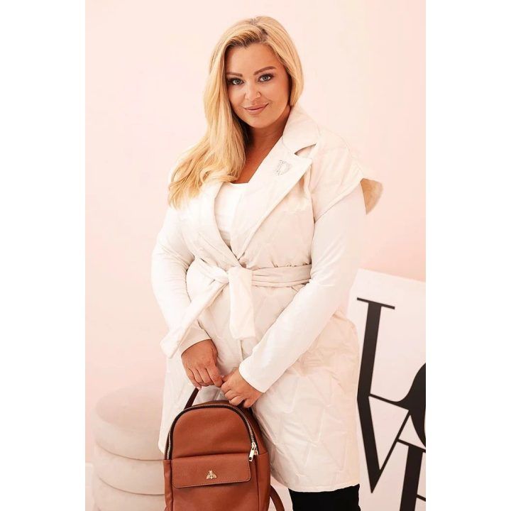 Moteriška Plus Size liemenė su diržu ir apykakle, šviesiai smėlio spalvos
