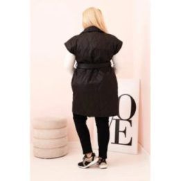 Moteriška Plus Size dygsniuota liemenė su diržu ir apykakle, juodos spalvos