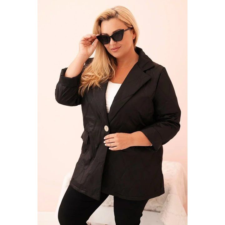 Moteriška Plus Size pikinė striukė su apykakle ir sagomis, juodos spalvos