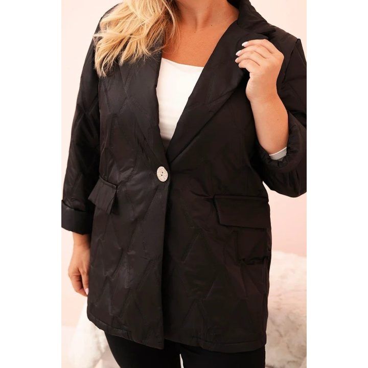 Moteriška Plus Size pikinė striukė su apykakle ir sagomis, juodos spalvos