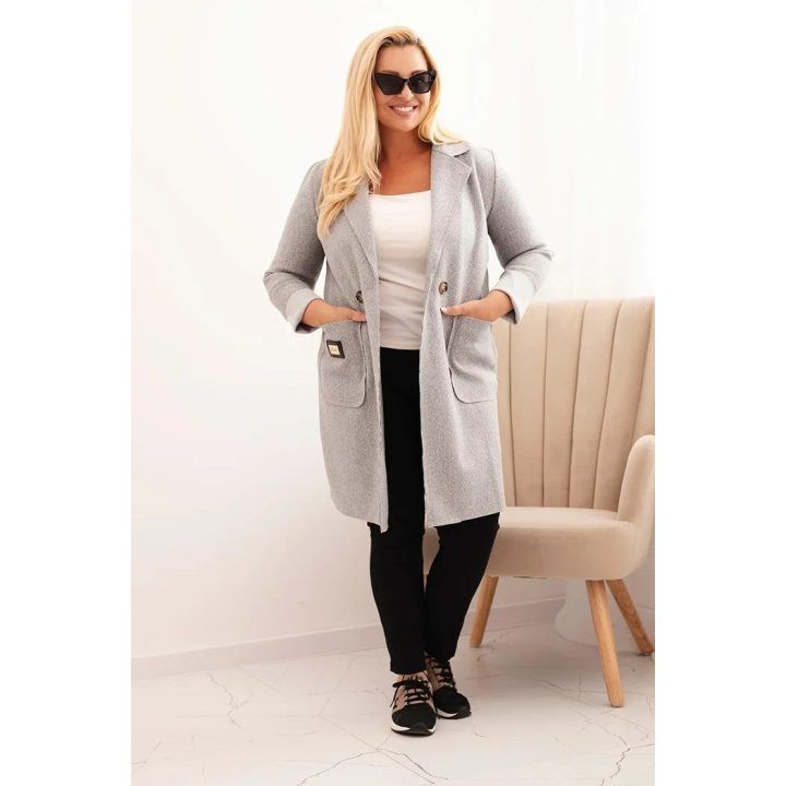 Moteriškas Plus Size paltas, pilkos spalvos