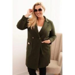 Moteriškas Plus Size paltas su apykakle ir didelėmis kišenėmis, chaki spalvos