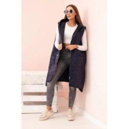Moteriška Plus Size ilga liemenė su gobtuvu, tamsiai mėlyna