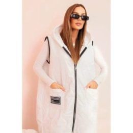 Moteriška Plus Size dygsniuota liemenė su gobtuvu, užsegama užtrauktuku, balta