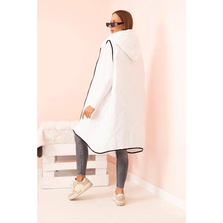 Moteriška Plus Size dygsniuota liemenė su gobtuvu, užsegama užtrauktuku, balta