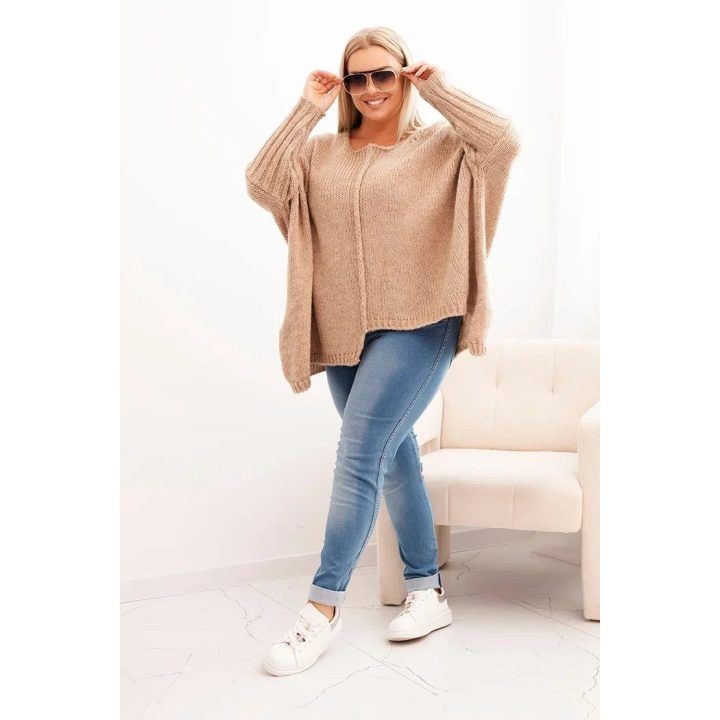 Moteriškas Plus Size megztinis, kapučino spalvos