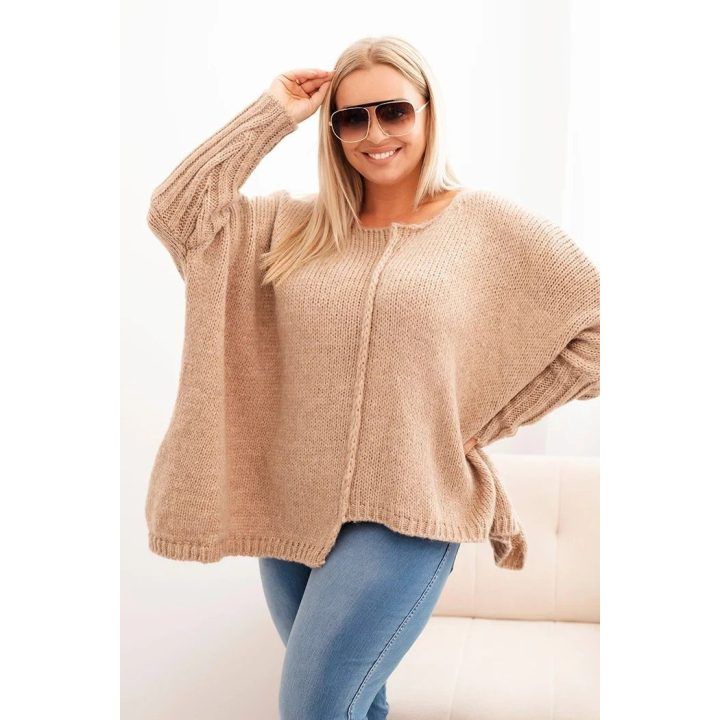 Moteriškas Plus Size megztinis, kapučino spalvos