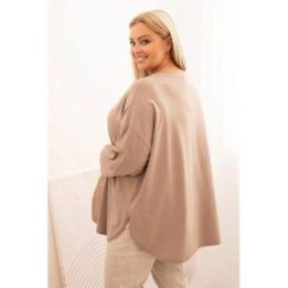 Moteriška Plus Size palaidinė su kišene ir atlenkiamomis rankovėmis, kapučino spalvos