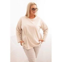 Moteriška Plus Size palaidinė su kišenėle, smėlio spalvos
