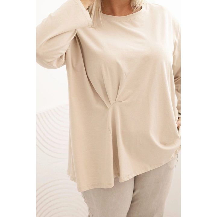 Moteriška Plus Size palaidinė su kišenėle, smėlio spalvos