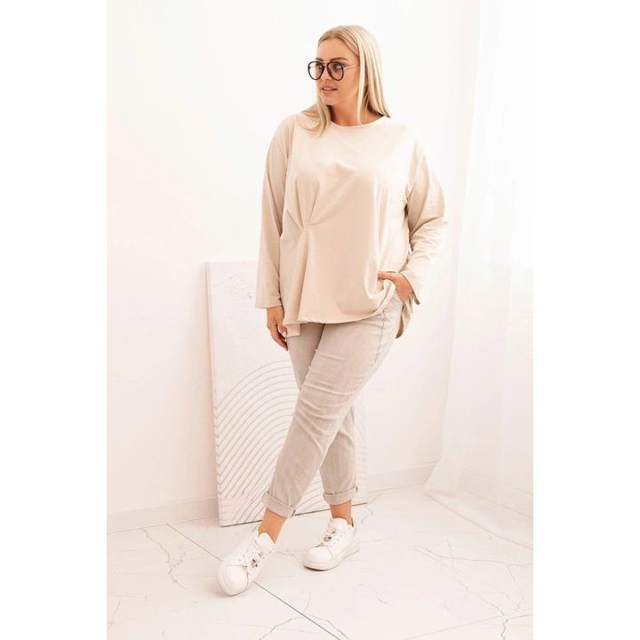 Moteriška Plus Size palaidinė su kišenėle, smėlio spalvos