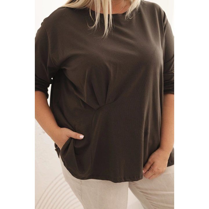 Moteriška Plus Size palaidinė su kišene, chaki spalvos