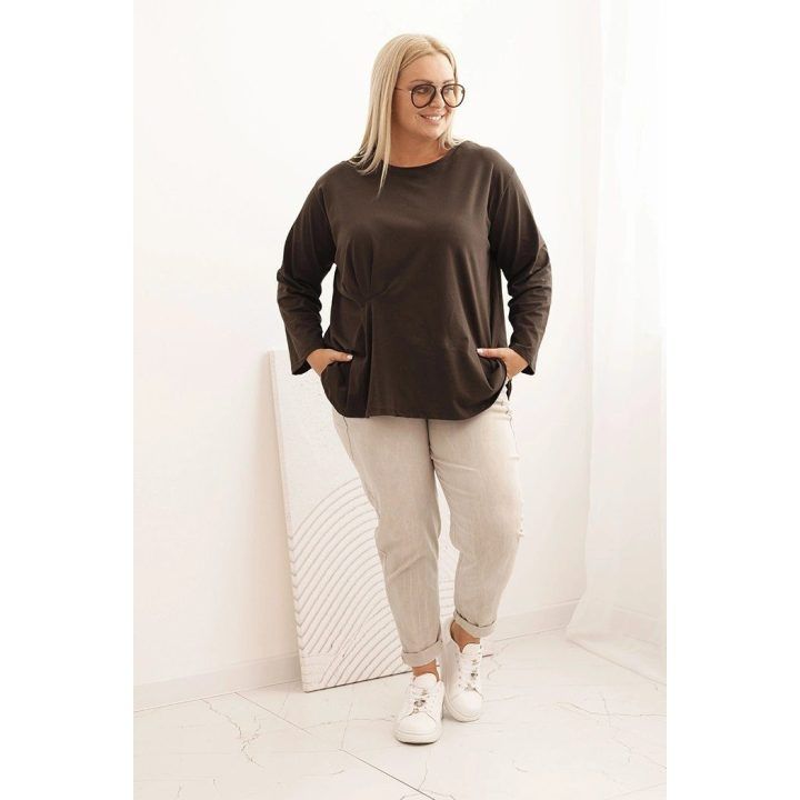 Moteriška Plus Size palaidinė su kišene, chaki spalvos