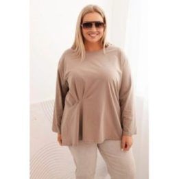 Moteriška Plus Size palaidinė su kišene ir užlenktomis rankovėmis, chaki spalvos