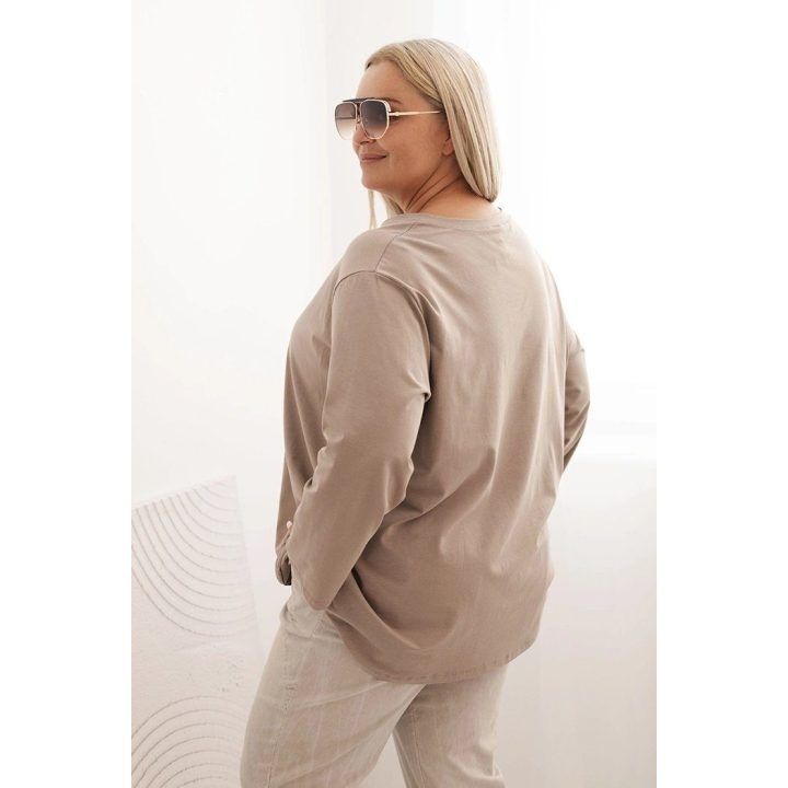 Moteriška Plus Size palaidinė su kišene ir užlenktomis rankovėmis, chaki spalvos