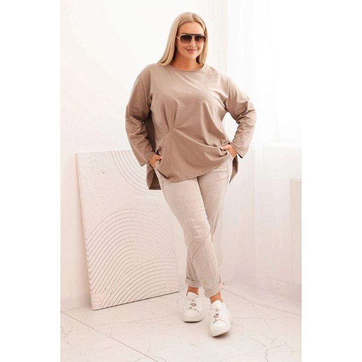 Moteriška Plus Size palaidinė su kišene ir užlenktomis rankovėmis, chaki spalvos