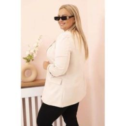 Moteriškas Plus Size viskozinis švarkas su apykakle, smėlio spalvos