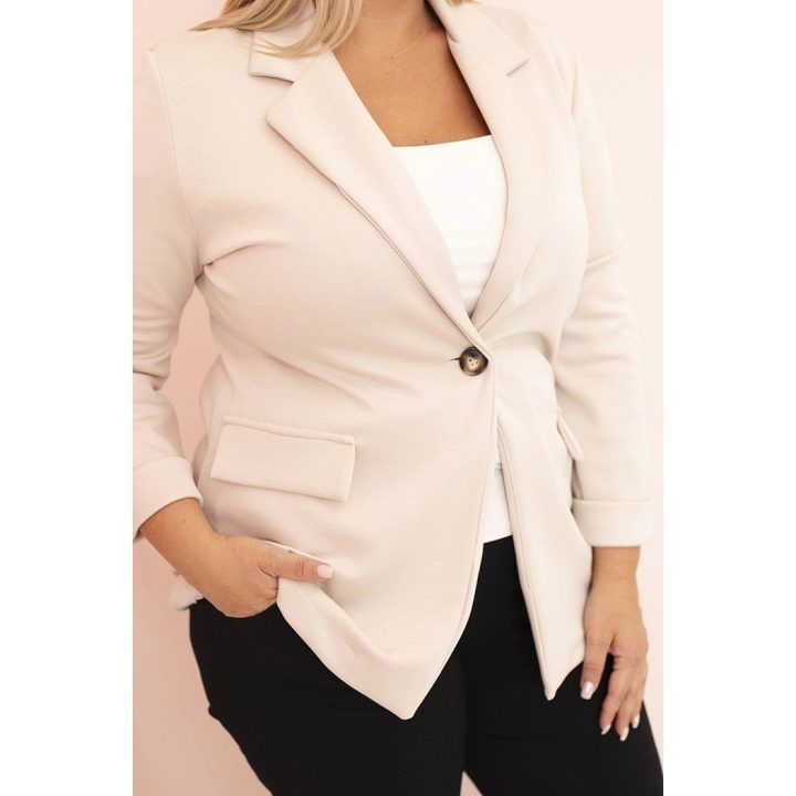 Moteriškas Plus Size viskozinis švarkas su apykakle, smėlio spalvos