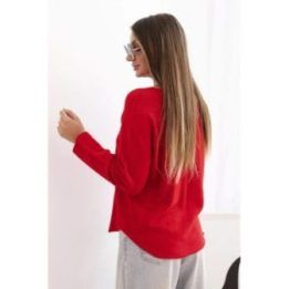 Moteriškas viskozinis megztinis ilgomis rankovėmis ir apvalia iškirpte, raudonos spalvos