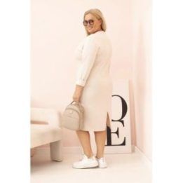 Moteriška Plus Size suknelė su V formos iškirpte, smėlio spalvos