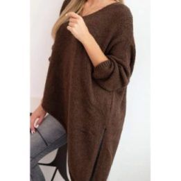 Moteriškas Plus Size megztinis su V formos iškirpte, rudas