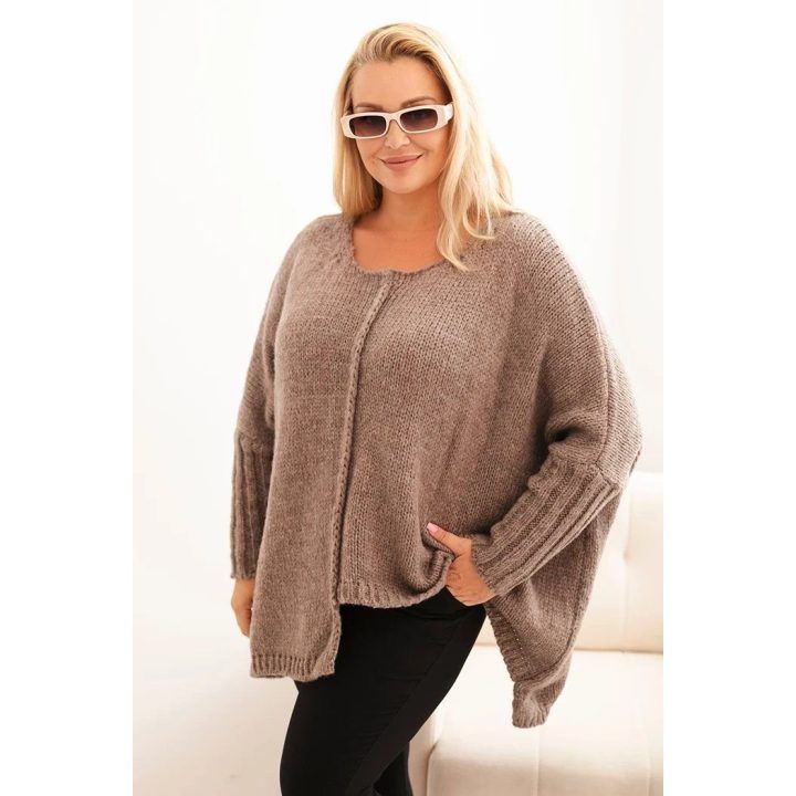 Moteriškas Plus Size megztinis su 70 % akrilo, fango spalvos