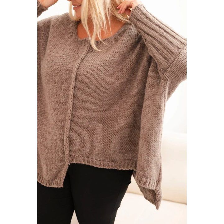 Moteriškas Plus Size megztinis su 70 % akrilo, fango spalvos