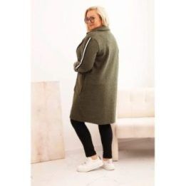 Moteriškas Plus Size paltas iš dirbtinės avikailio, chaki spalvos