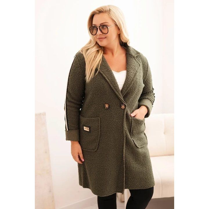 Moteriškas Plus Size paltas iš dirbtinės avikailio, chaki spalvos